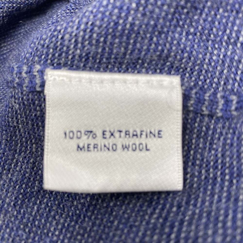 Peter Millar Sweater Mens Medium Blue Striped Merino Wool Quarter Zip Golf Logo - Picture 5 of 7